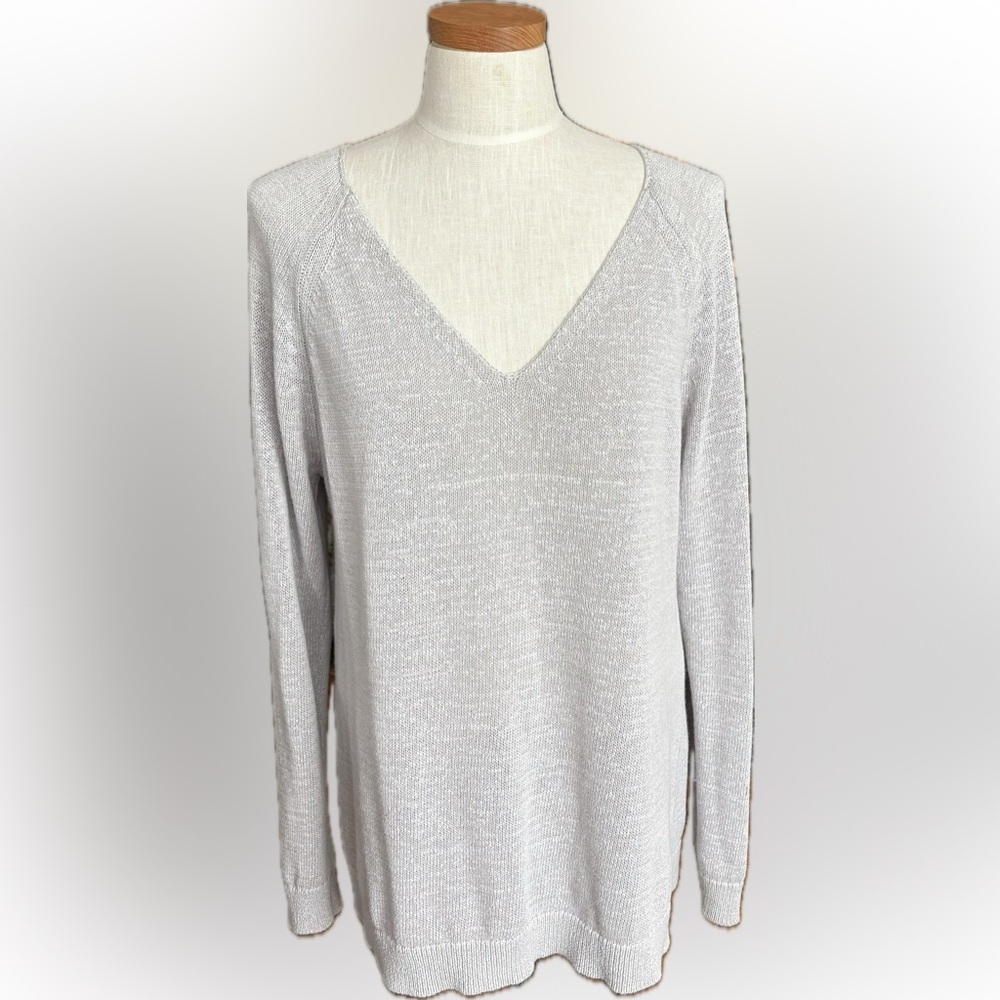 LOFT V-Neck Silver gray Beachy Lightweight Sweater XL